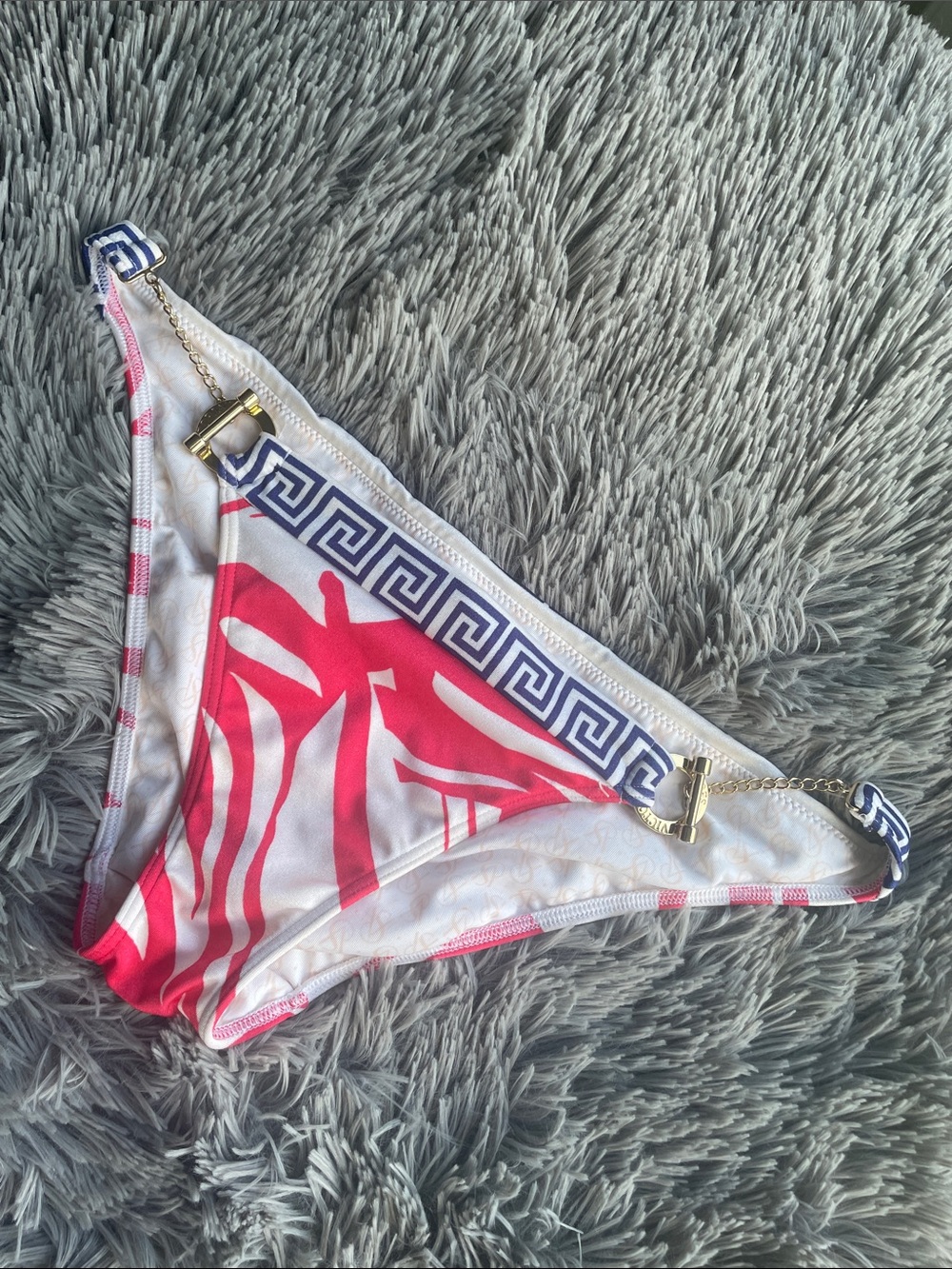 Victoria’s Secret Very Sexy Bikini Bottom Small Pink Palm Greek Key Gold Toggle